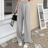 Women Suit Pants Elastic High Waist Button Zipper Fly Long Trousers Solid Color Straight Wide Leg Office Pants Streetwear