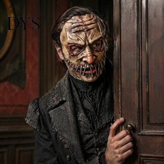 Adult Scary Party Mask Halloween Horror Mask, Creepy Latex Adjustable Strap Fancy Realistic for Cosplay Costume Haunted House Prop Stitched Mouth