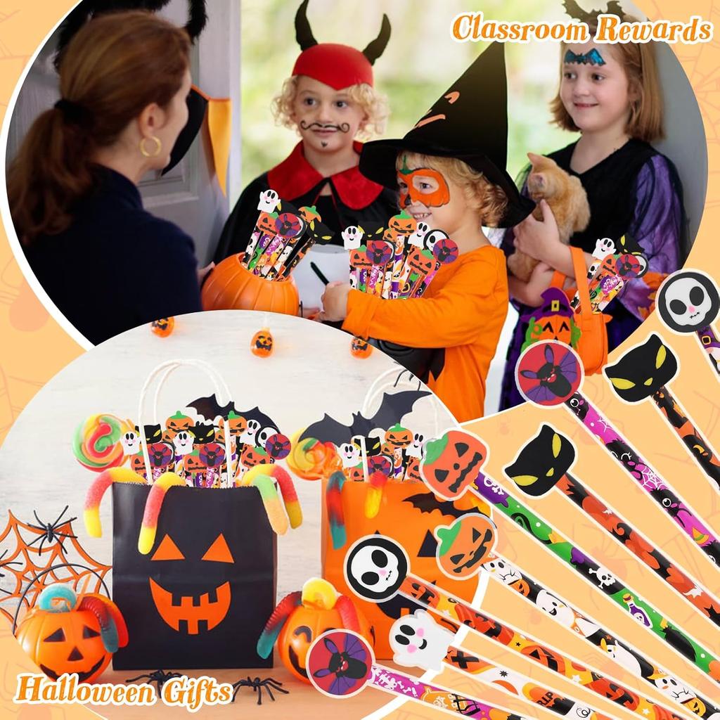 DIYASY 48 Pcs Halloween Pencils with Erasers, Holiday Wood Pencils Bulk for Kids Assorted Fall Pencil Set for Goodies Gift Prize Party Favor Supplies