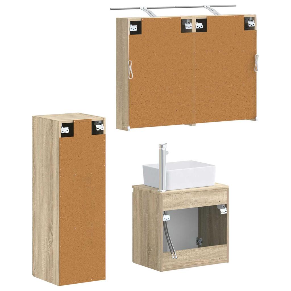 Bathroom Furniture Set 4 Pcs Sonoma Oak Engineered Wood and Glass