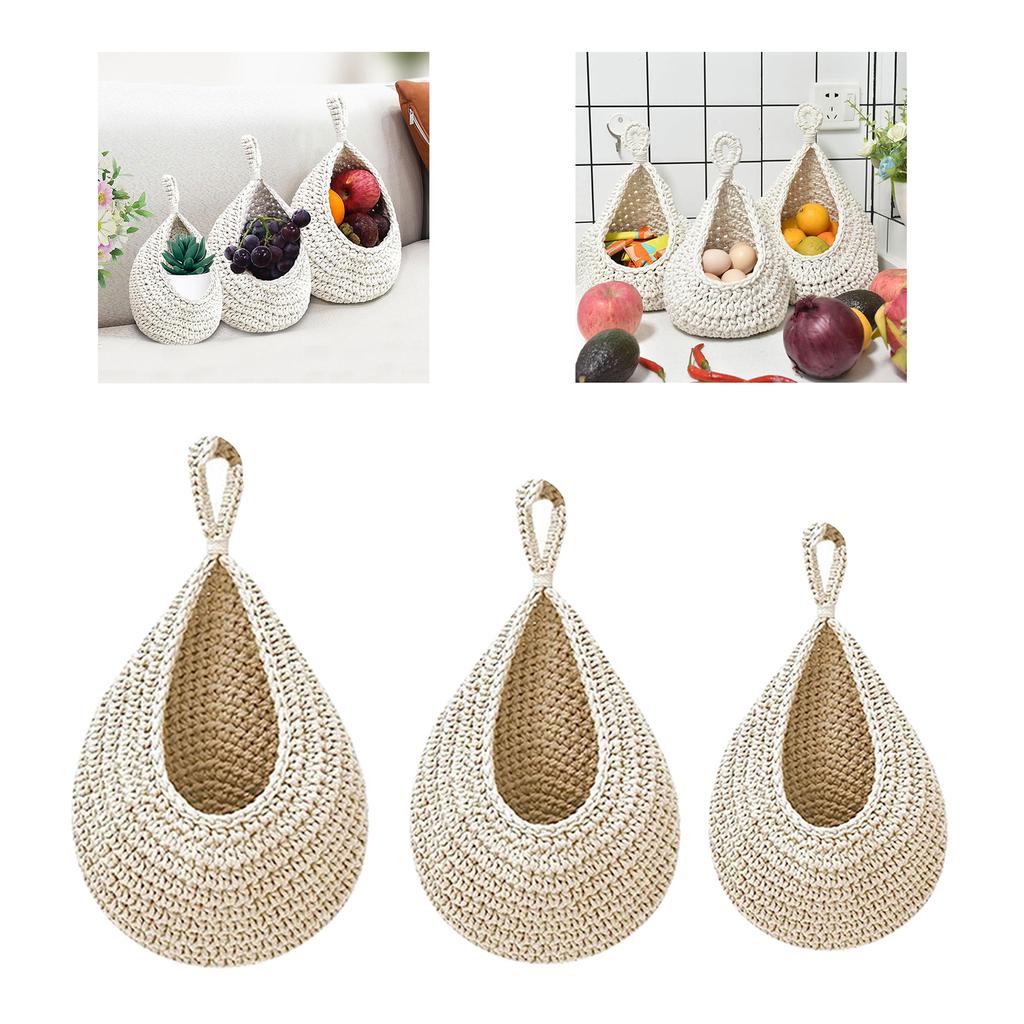 Hanging Fruit Basket for Kitchen Teardrop Hanging Baskets Boho Wall Hanging Baskets Handwoven Hanging Plant Basket Decor