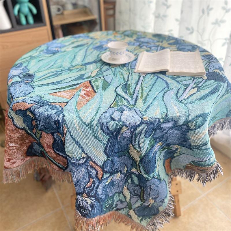 Classic Oil Painting Sofa Blanket Single Retro Decorative Cover Art Tapestry Casual Jacquard Throw Blanket Bed Cover Tablecloth