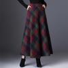Women's Wool Plaid A-Line High-Waisted Mid-Length Skirt, Autumn/Winter Style with Wide Hem Patchwork Design
