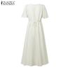 ZANZEA Women Casual V-Neck Summer Short Sleeve Long Dress
