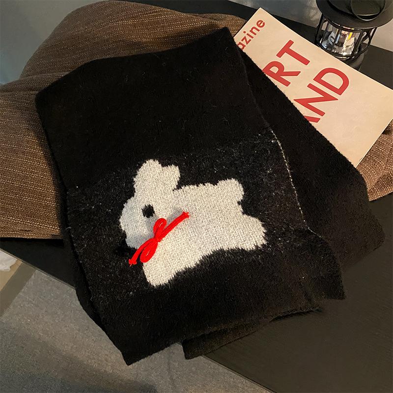 New Cute Rabbit Bow Wool Scarf Female Autumn and Winter Japanese Students Versatile Warm Scarf