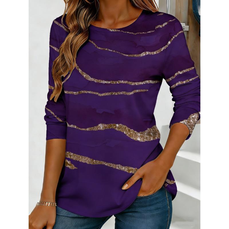Women Long-sleeved Loose Round Neck Top, Casual Everyday Street Style with Elegant Design.
