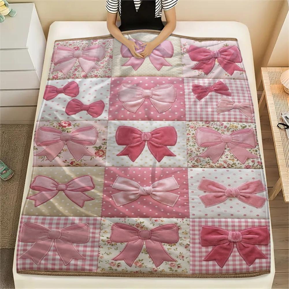 1Pc Gorgeous Bow Print Flannel Blanket, High Quality Comfortable for All Seasons, Home Decor, Warmth and Comfort, Perfect for Christmas Gifts W112