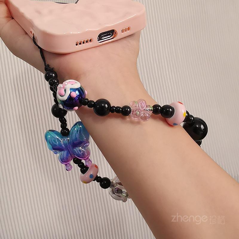 Mobile phone lanyard bubble butterfly graffiti beaded bracelet women's wrist ins small fresh string chain bead chain hand rope tide