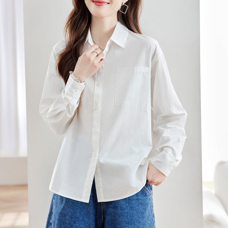 New Spring Pure Cotton Shirt with Chic Solid Color Shirt for Women
