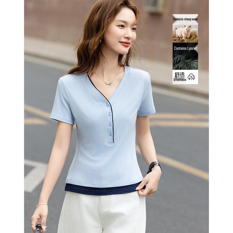 Women's V-Neck Color Block T-Shirt