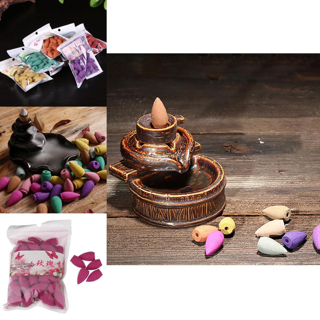 Exquisite Buddhist Incense Burner With Smoke Backflow Ceramic Glaze Censer Cone Holder