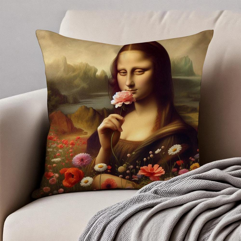 Creative Abstract Funny Art M-Mona Lisa Cushion Cover Pillowcase Anti-Dustmite Invisible Zipper Short Plush Sofa Cushion