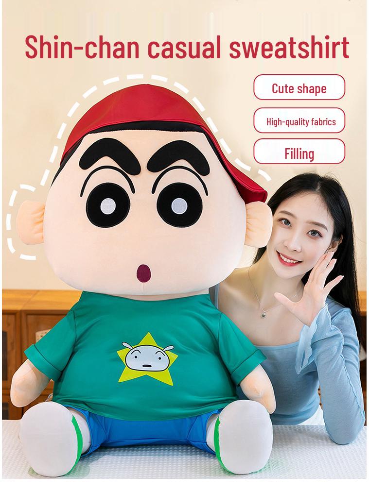 Shin-chan Plush Toy & Cute Casual Sweatshirt: Anime-Inspired Birthday Gift & Sleeping Pillow for Kids