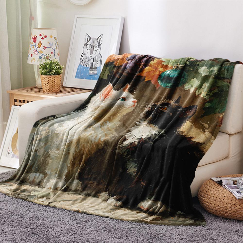 Cats Looking Up Print Flannel Blanket, High quality Comfortable for All Seasons, Home Decor, Warmth and Comfort