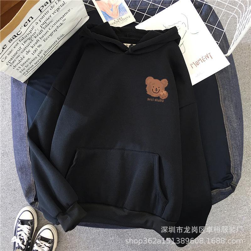 Bear Cartoon Couple Hoodie - Women's Casual Autumn/Winter 2023