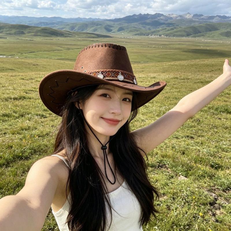 Vintage Ethnic Western Cowboy Hat Unisex Outdoor Sun Protection Travel Hat