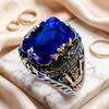 Vintage Men's Ring Stainless Steel Retro Castle Pattern Finger Ring Colorful Artificial Crystal Gemstone Statement Ring for Men
