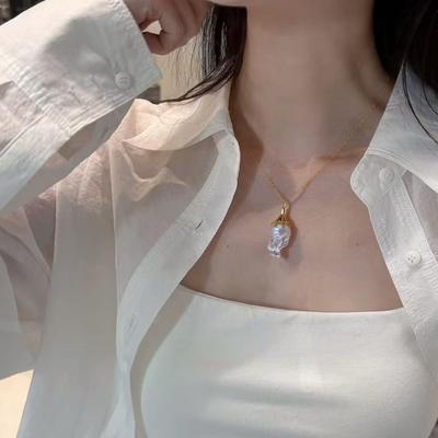 Neue Halskette Perle Barock Natürliche Süßwasserperle Anhänger Quallenförmiger Perlenschmuck