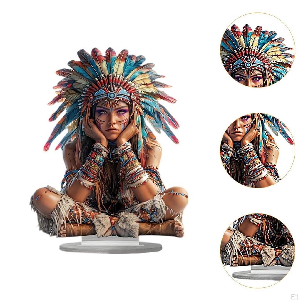 2D Flache Indische Indigene Häuptlingsfrau Schreibtischornament Handwerk Acryl Tischdekoration für Café Geschenk