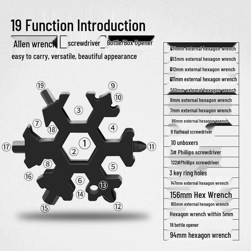 19-in-1 Tragbares Schneeflocken-Werkzeug mit Schraubenschlüssel & Schraubendreher