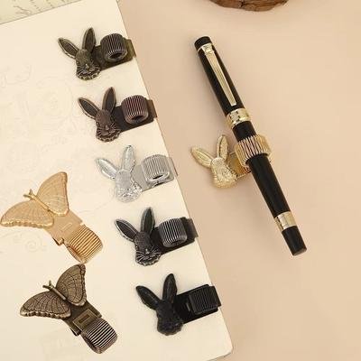 New Metal Pen Clip Vintage Style Decorative Pattern Bookmark Clip Rabbit/Butterfly Pattern Spring Loaded Clip Notebook Journal