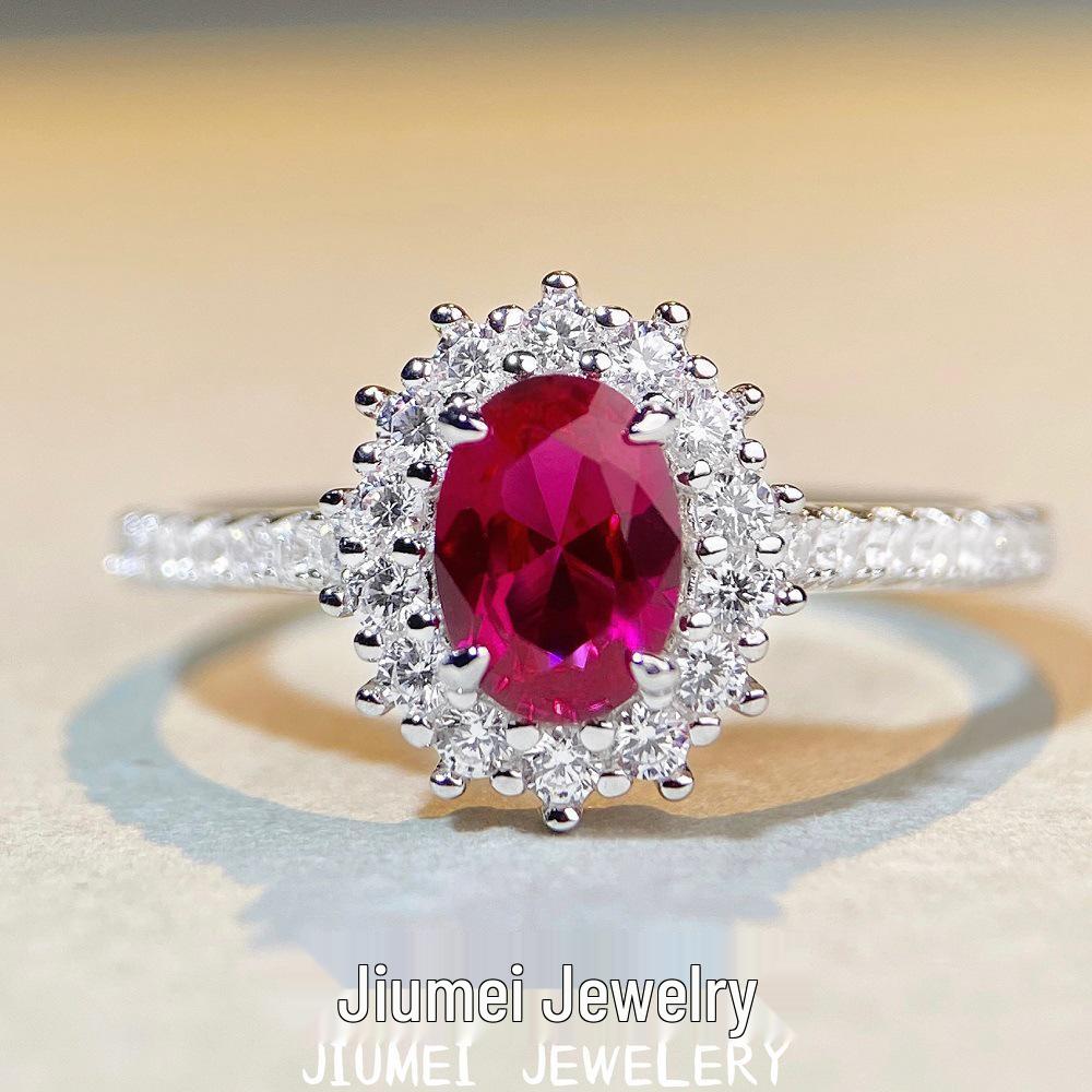 

S925 Sterling Silver Ruby Zircon Ring - Pigeon Blood Red, Non-fading, Japanese & Korean Style, Versatile Women s Jewelry Size 8