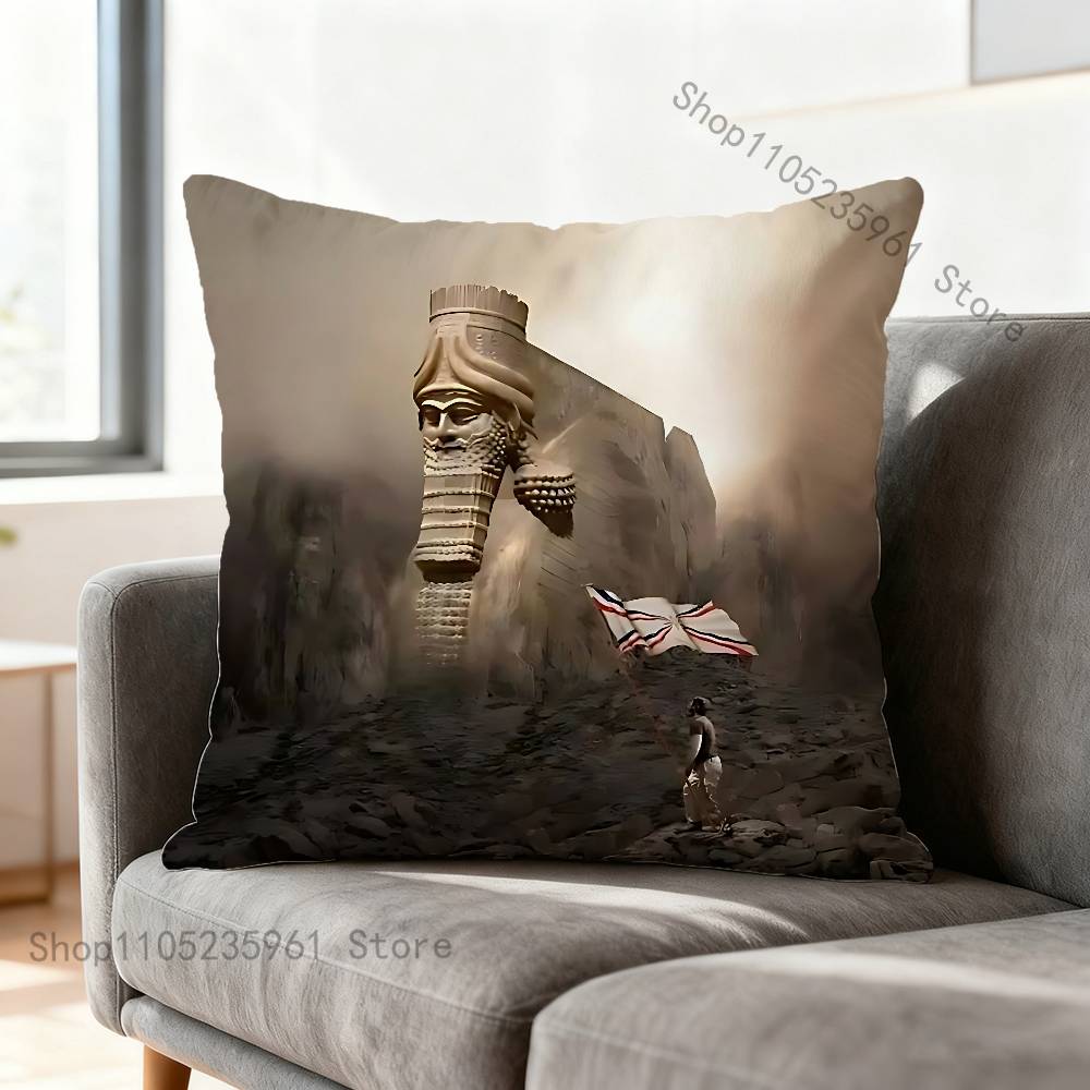 Assyrian Colossal Lamassu Flag Print Polyester Pillow Case for Valentine gift Home Sofa Cushion Cover Decoration Custom