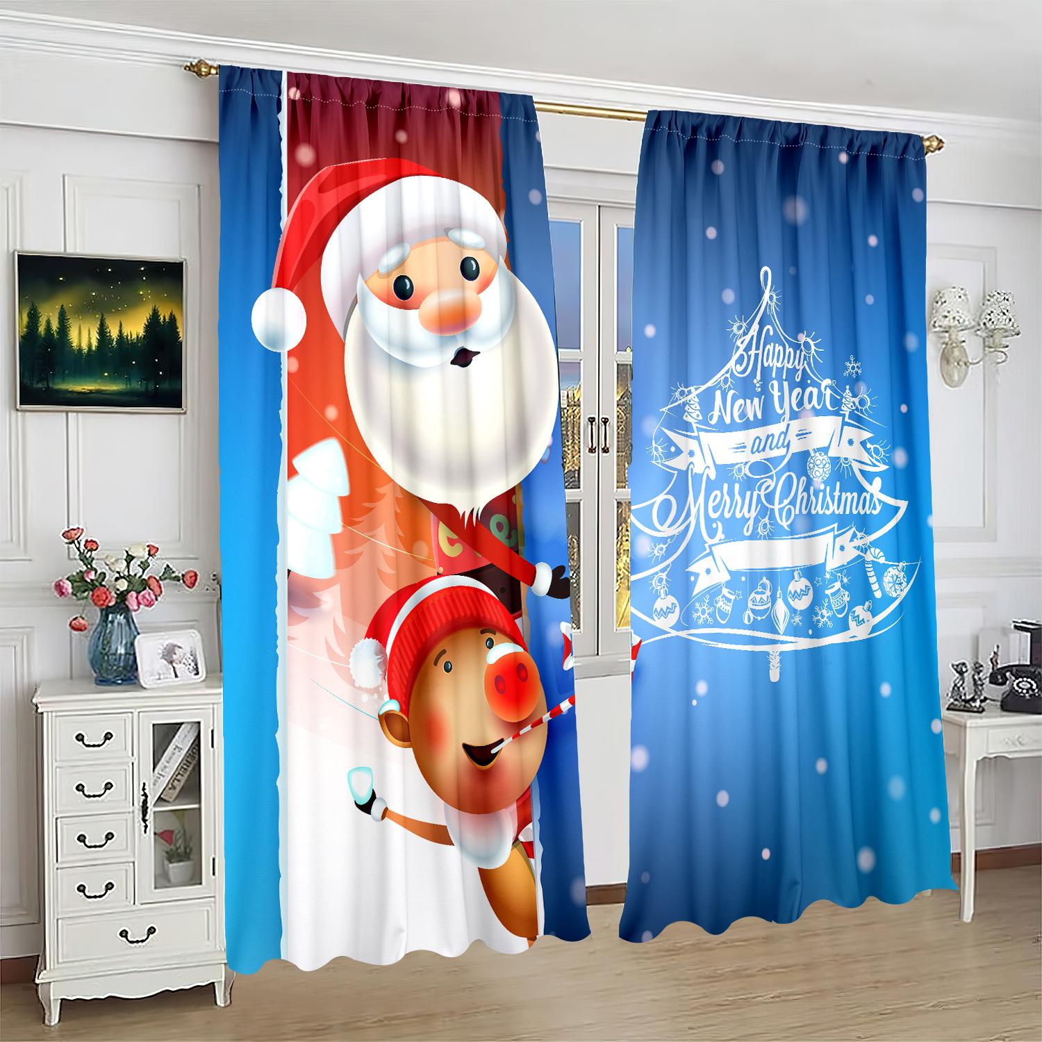 

2 шт. - Штора с принтом Санта-Клауса - Материал полиэстер - Штора для спальни, гостиной, кабинета - индивидуальный рисунок 30inchx65inchx2Pcs