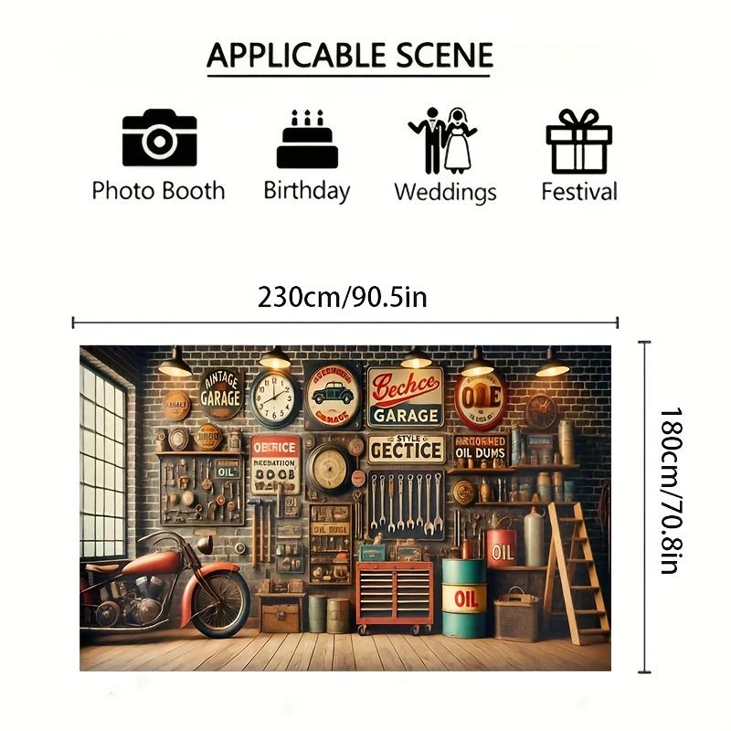 Retro 2D Background Fabric+garage, Living Room Decoration, Party, Photo Studio Multifunctional Background Wall