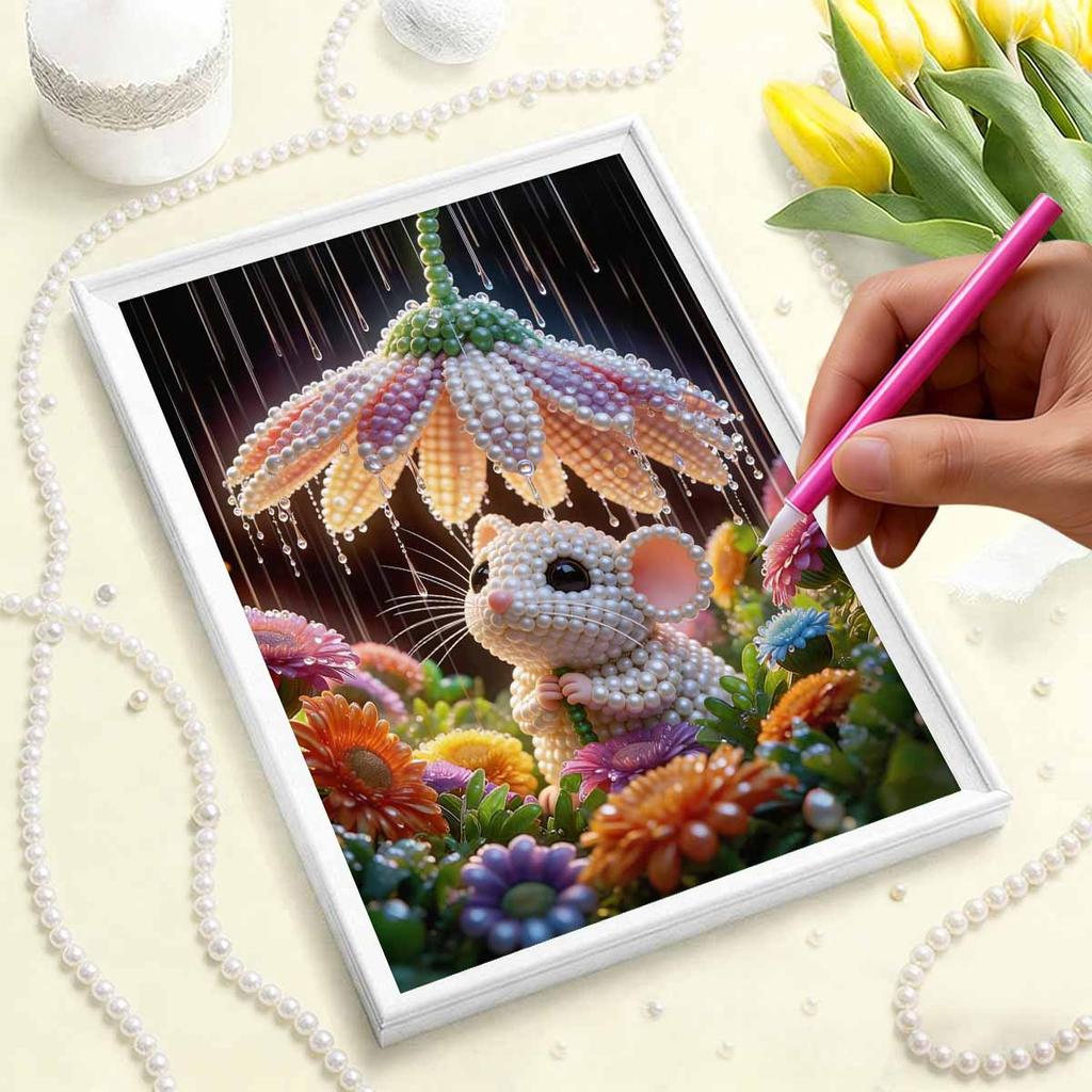 5D DIY Frameless Pearl Painting Little Mouse Pattern Painting Kit, Suitable for Home Living Room Bedroom and Other Wall Decoration Art Paintings