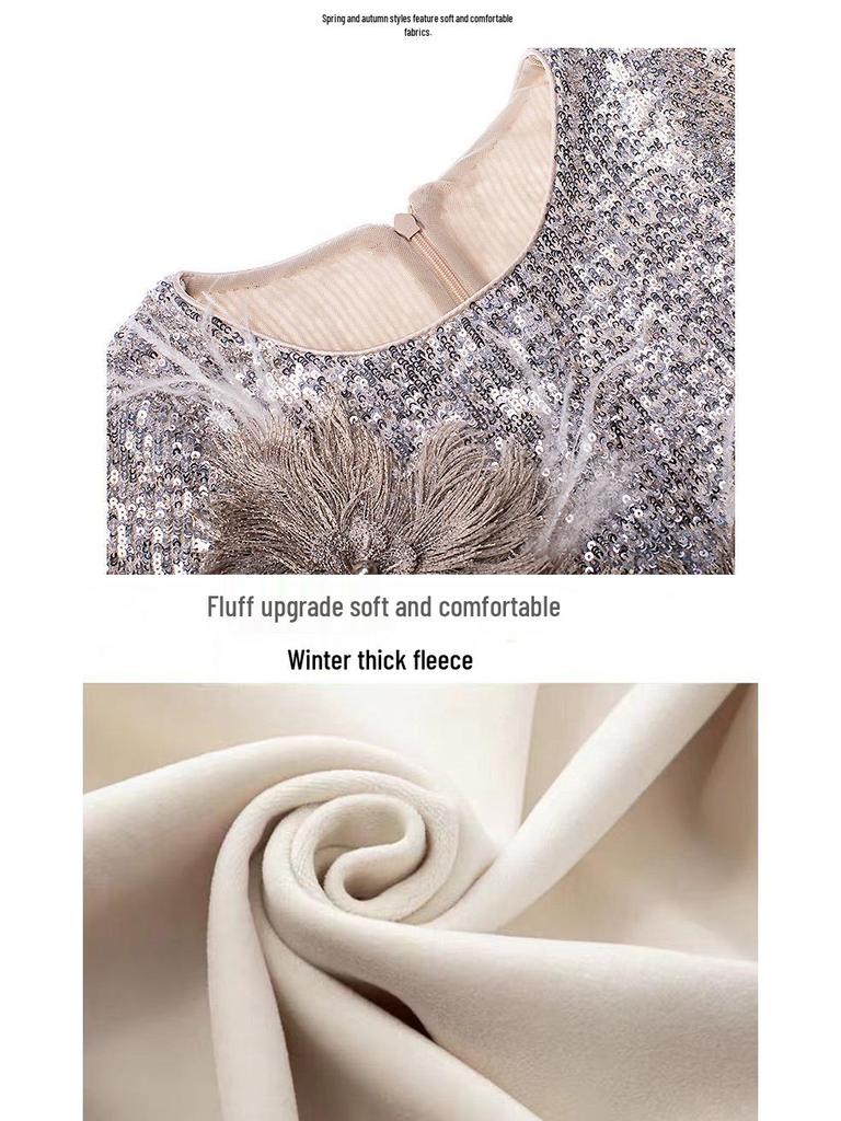 Rochie Tutu de Prințesă cu Paiete pentru Fete, Ținută de Spectacol și Bal cu Mânecă Lungă