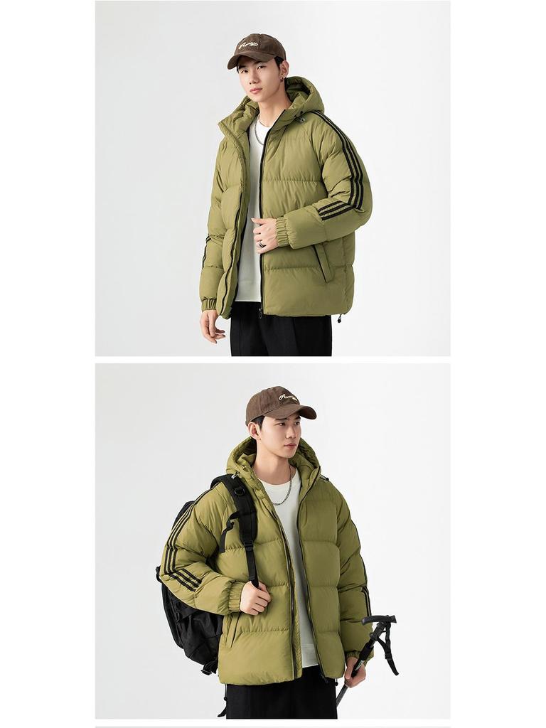 Graphene Black Gold Striped Unisex Hooded Cotton-Padded Jacket for Autumn/Winter