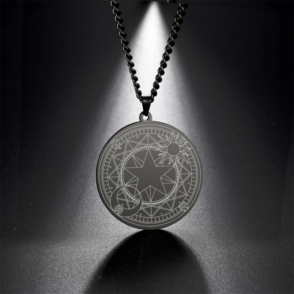 Vintage Magic Array Pentagram Crescent Circle Necklace Sun Moon Star Good Luck Eternal Love Neck Chain Amulet Jewelry