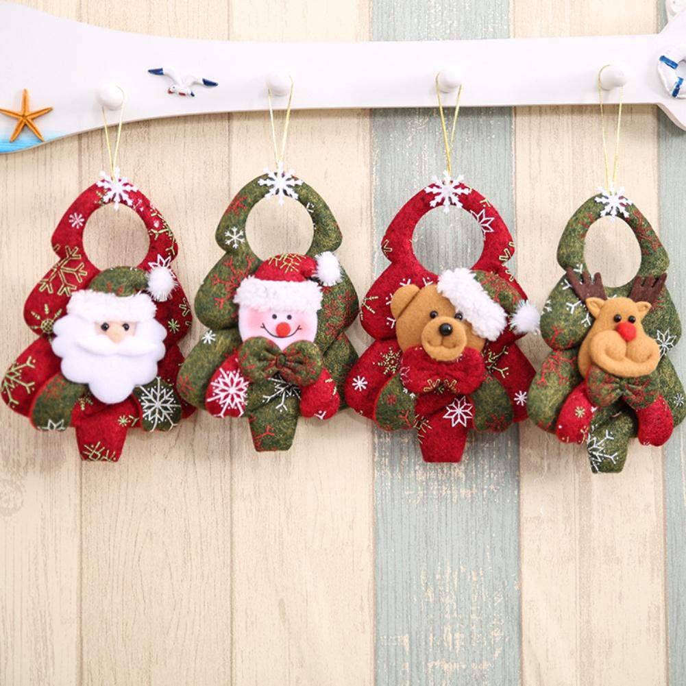 4Pcs Plush Christmas Tree Hanging Ornaments Set With Santa Snowman Reindeer And Bear Figures For Holiday Home Decoration