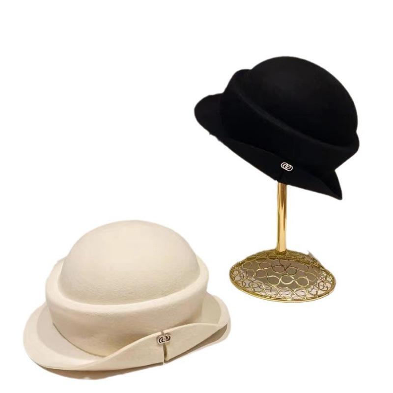 French Hepburn Style Flanged Hat Top Hat Children Autumn and Winter Bucket Hat Australian Wool Felt Hat Celebrity Style Top Hat Basin