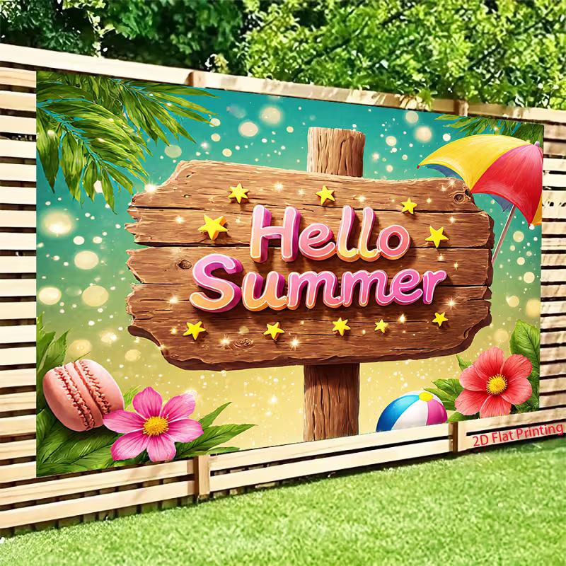 2D Colorful Hello Summer Tapestry for Room & Party Decor
