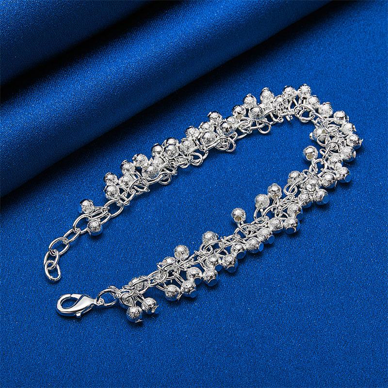 925 Sterling Silver 8-inch Exquisite Frosted Bead Fashion Bracelet for Women's Wedding Party Jewelry Accessories