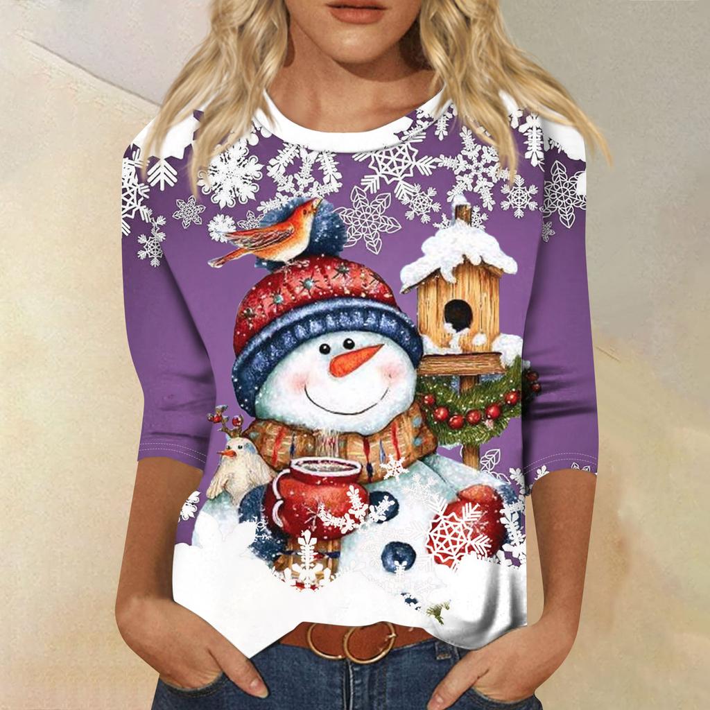 Women's Round Neck Tops Cotton Women's Casual Fashion Floral Print  Long Sleeve O-Neck Pullover Top Blouse