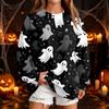 Women's Casual Round Neck Sweatshirt with Halloween Print, Long Sleeve Pullover for Festivals