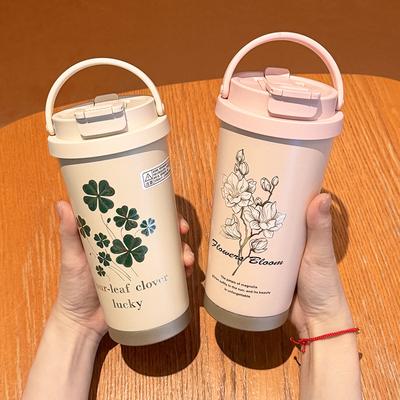 Four-leaf Clover Double Drink Thermos Cup Gift Box Coffee Cup Straw Cup Stainless Steel Portable Fall Proof