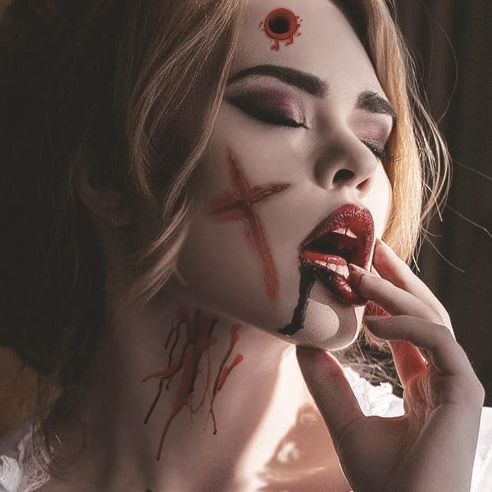 New Halloween Tattoo Stickers Simulated Bloody Scar Stickers Realistic Horror Disposable Temporary Waterproof Stickers