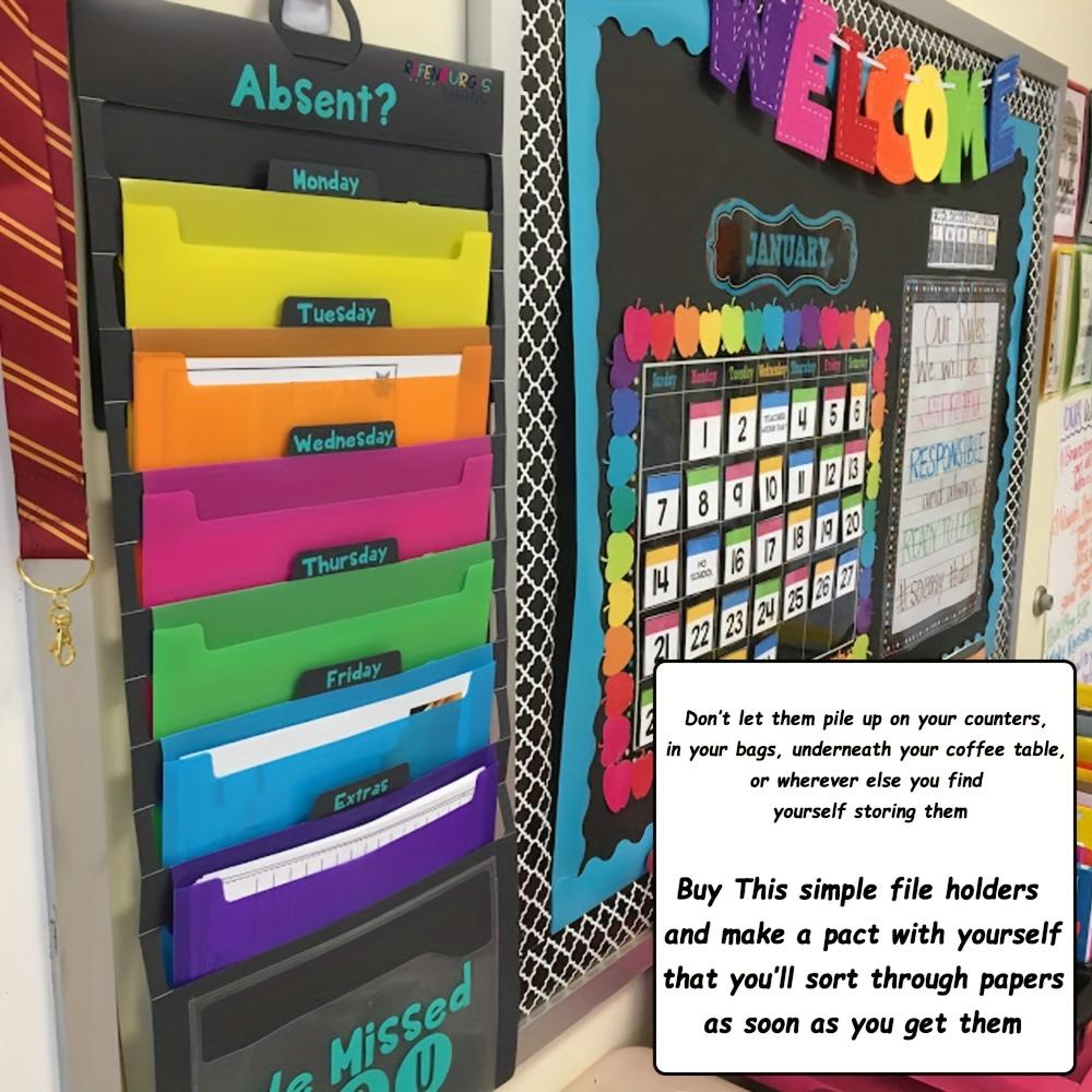 1pc Multicolor Hanging File Folders with 6 Pockets 36in, Over Door Wall Mount Organizer, Office Document Storage Solution