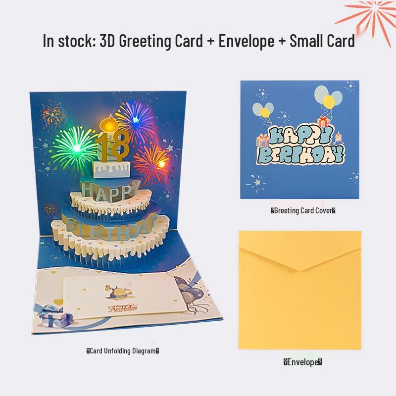 3D Pop-up Birthday Cake Greeting Card with Customizable Message and Logo for Employees and Customers