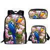 Classico Pappagallo Uccello Pattern Novità Stampa 3D 3pz/Set Zaini Scolastici Zaino Daypack per Laptop Borsa a Spalla Inclinata Astuccio