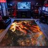 Anime Swordsman Area Rug,Fire Flame Theme Non-slip Floor Mat,Decorative Carpet for Gaming Room Bedroom, Washable Home Decor Gift