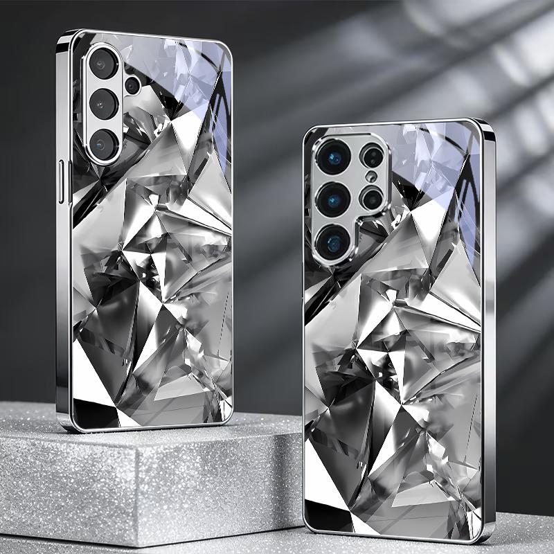 Monochrome Crystal Shards Electroplated Silver Phone Case For Samsung A31 A51 A71 A12 A22 A32 A42 A52 A06 A16 A17 A37 A57 Cover