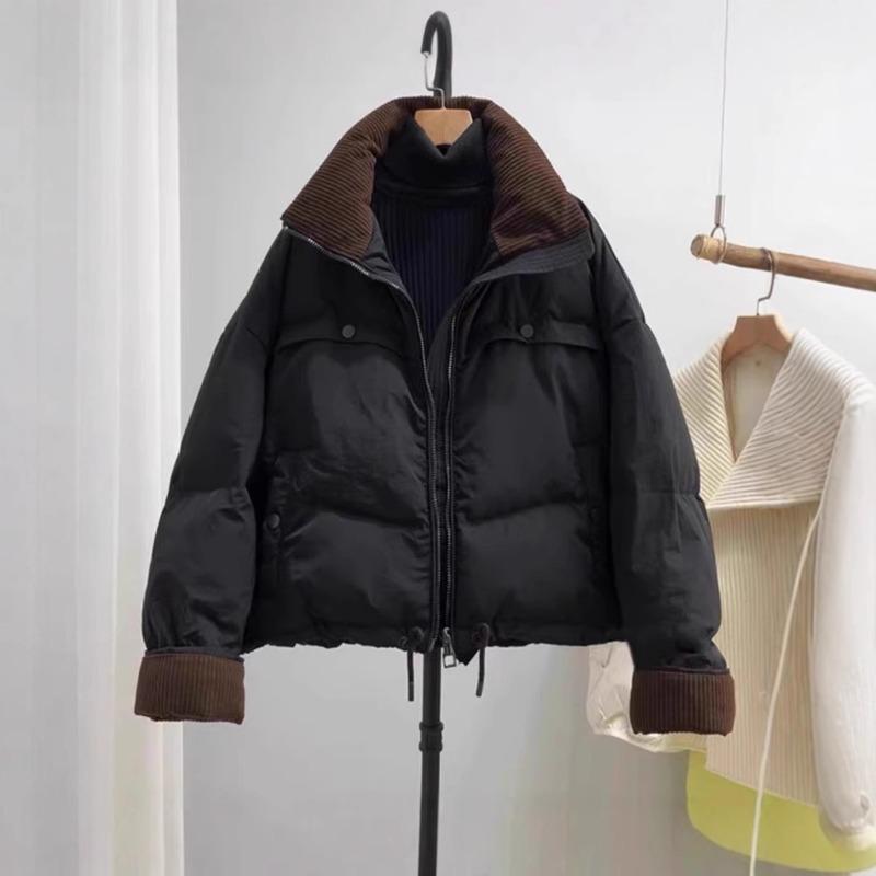 Corduroy Splicing Contrasting Color Stand-up Neck Cotton Clothes Women's Winter New Fashion Short Thickened Cotton Clothes Cotton Clothes Jacket