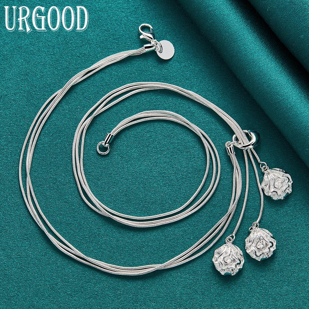 925 Sterling Silver Rose Snake Chain Necklace Beautiful Jewelry