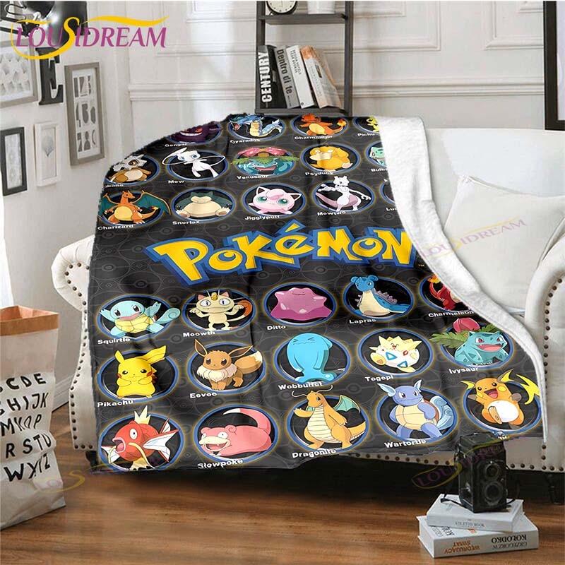 Cartoon Pokemon Printed Pikachu Fleece Plush Blanket Soft Warm Blanket for Adults and Children Bedroom Sofa Gift  Picnic Blanket