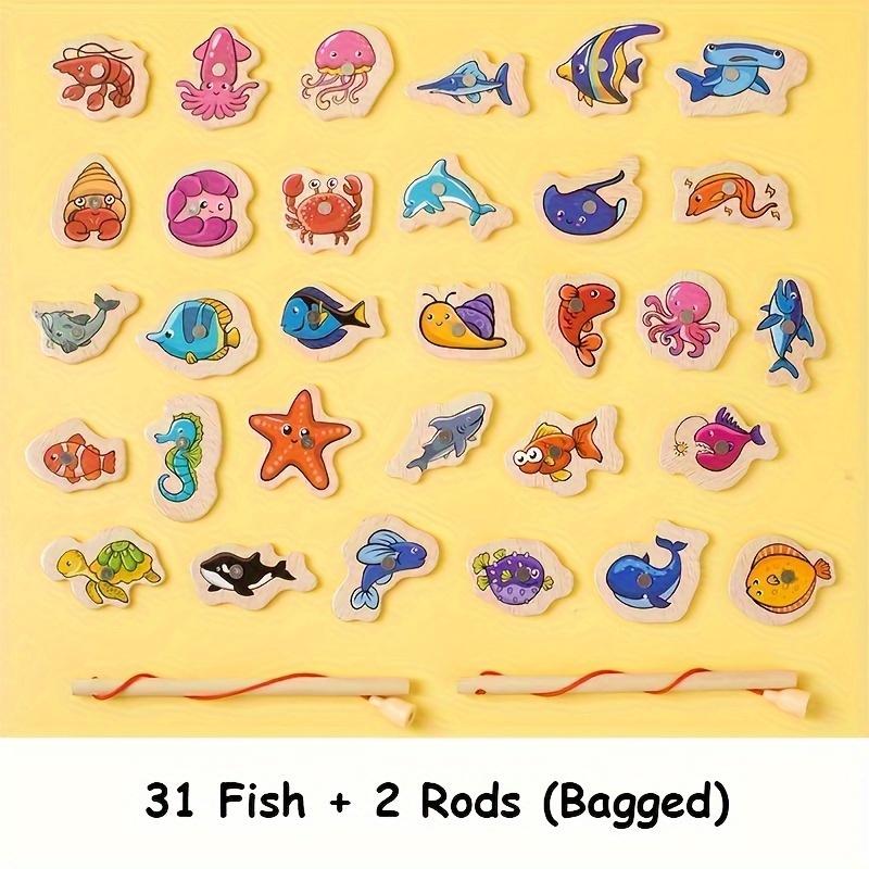 Magnetic Wooden Fishing Game - Educational Toy, Colorful Marine Life Pieces, Interactive Parent-Youngsters Cognitive Development